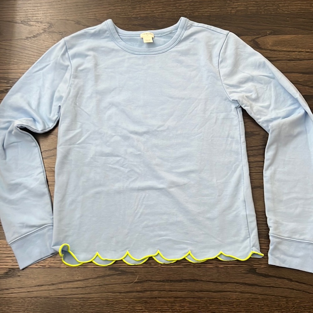 Crewcuts blue sweatshirt top with green trimming at bottom. Girls size XL.